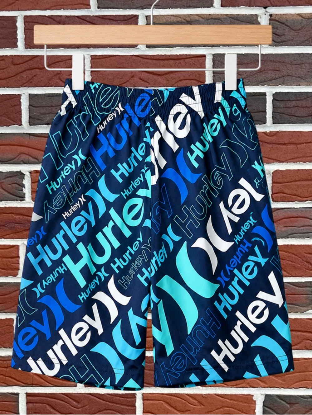 Hurley Boys Blue Logo Print Swim Trunks Board Shorts Size 14 Mesh Lined